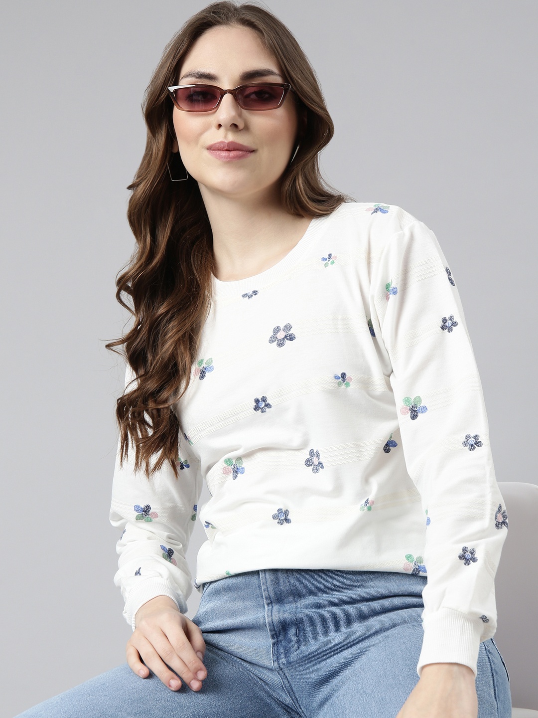 

SHOWOFF Floral Printed Cotton Sweatshirt, White