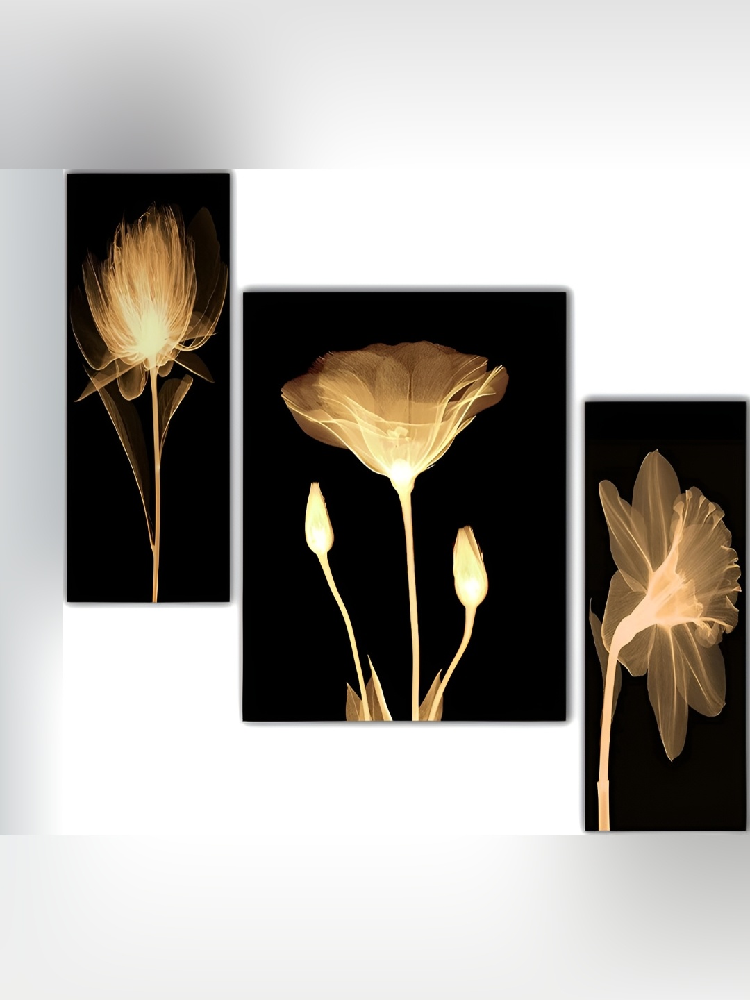 

WALLMAX Black & Gold Toned 3 Pieces Flower Painting Wall Arts