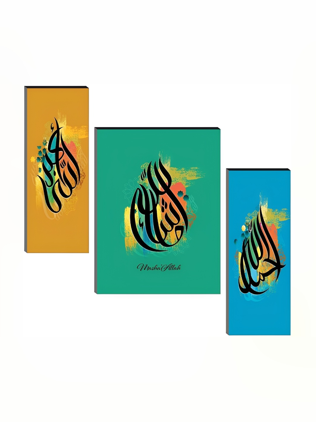 

WALLMAX Blue & Orange 3 Pieces Religious Framed Painting Wall Arts