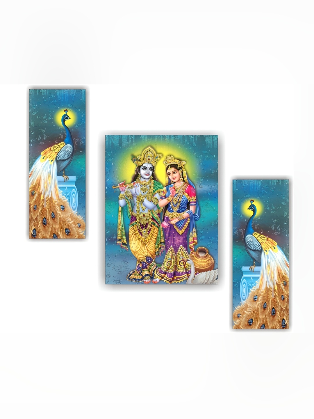 

WALLMAX Orange & Blue 3 Pieces Wooden Painting Wall Art