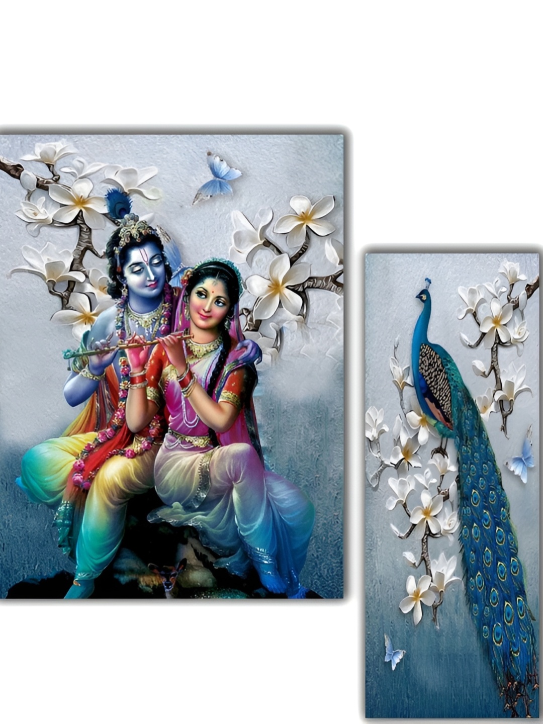 

WALLMAX White & Blue 3 Pieces Wooden Painting Wall Art