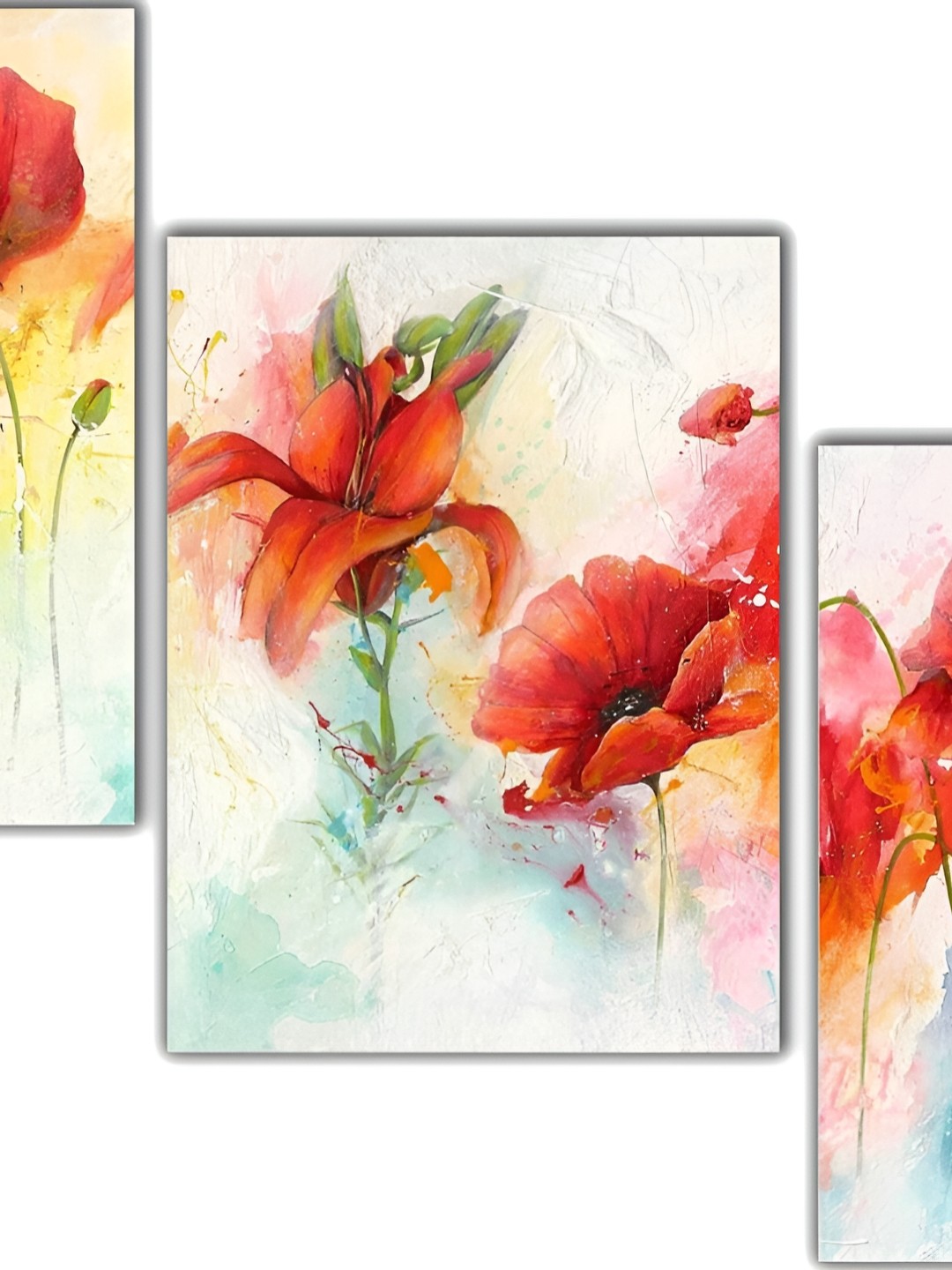 

WALLMAX White & Orange 3 Pieces Wooden Painting Wall Art