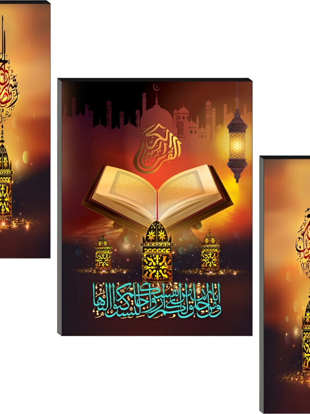 

WALLMAX Orange & Brown 3 Pieces Wooden Painting Wall Art