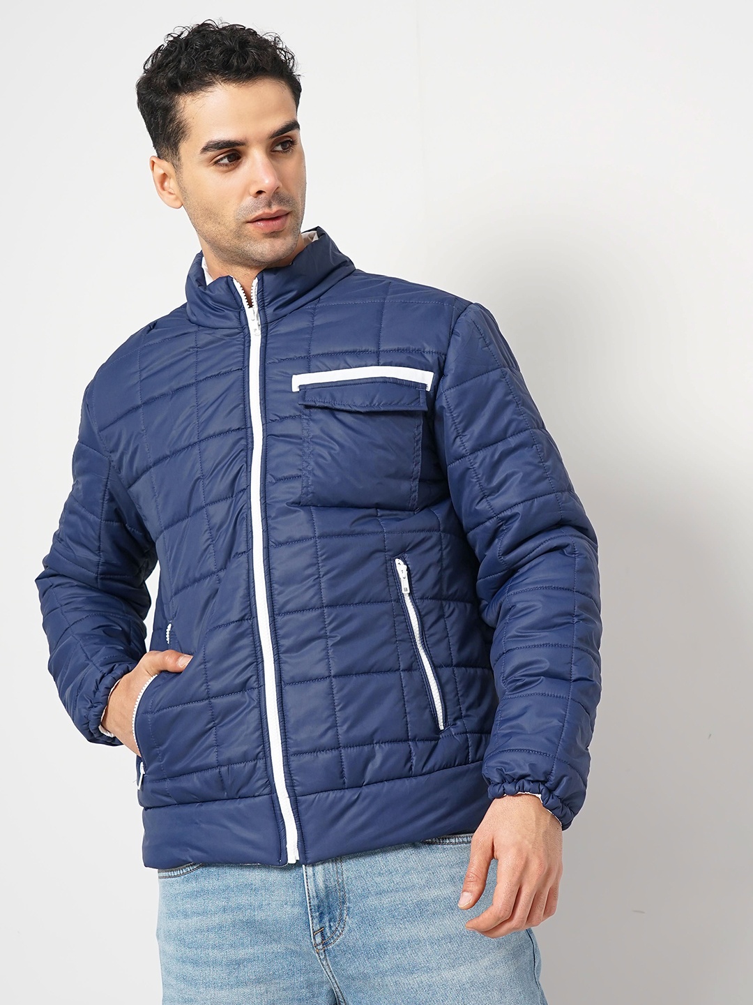 

Celio Mock Collar Lightweight Puffer Jacket, Blue