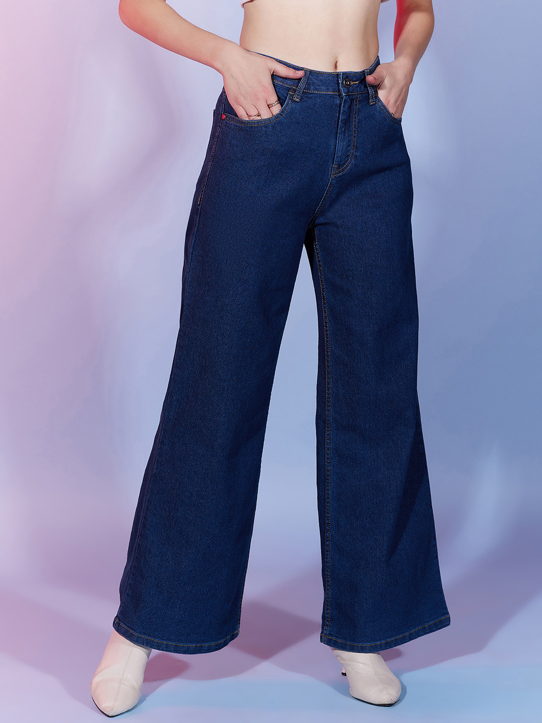 

DressBerry Women Blue Comfort Wide Leg High-Rise Clean Look Stretchable Jeans