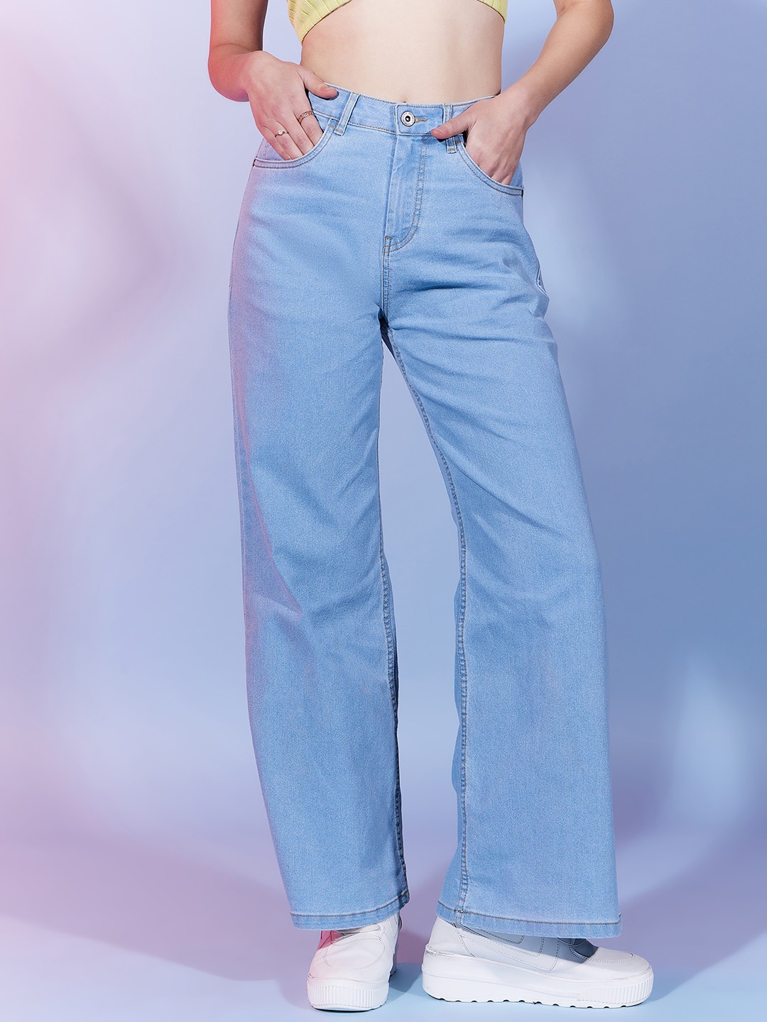

DressBerry Women Blue Comfort Wide Leg High-Rise Clean Look Stretchable Jeans