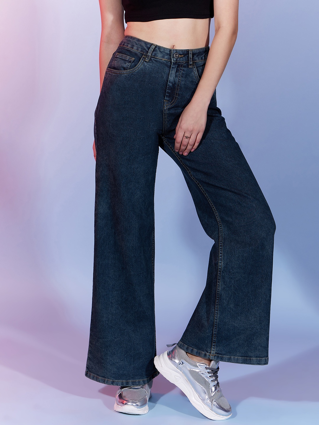 

DressBerry Women Blue Comfort Wide Leg High-Rise Clean Look Stretchable Jeans
