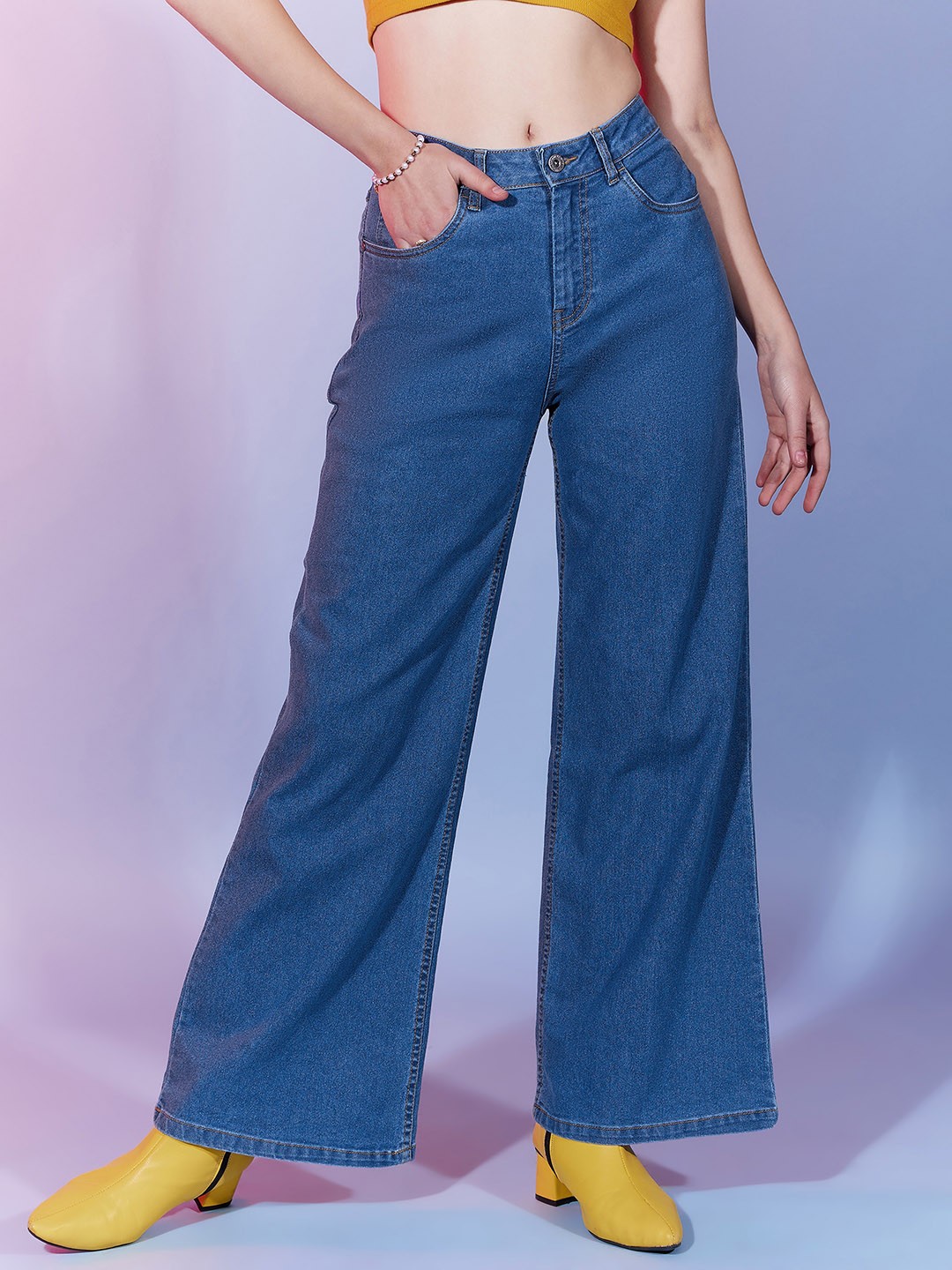 

DressBerry Women Blue Comfort Wide Leg High-Rise Clean Look Stretchable Jeans