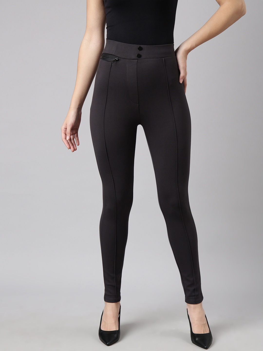 

SHOWOFF Women Mid Rise Skinny Fit Jeggings, Charcoal