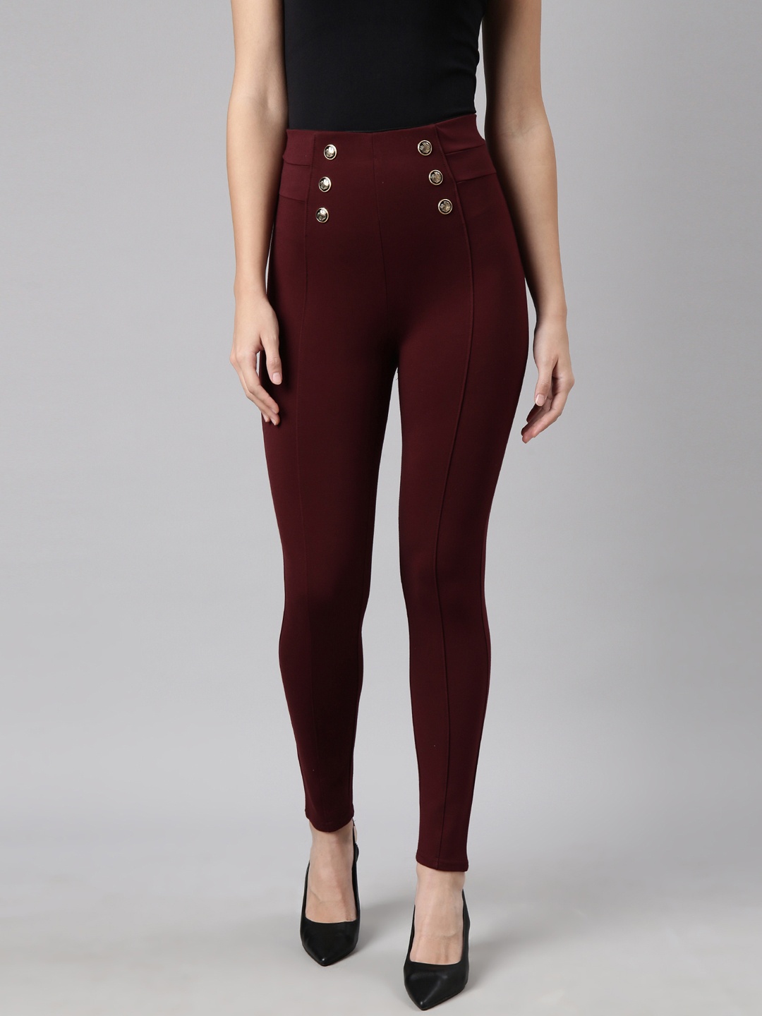 

SHOWOFF Women Mid Rise Skinny Fit Jeggings, Maroon