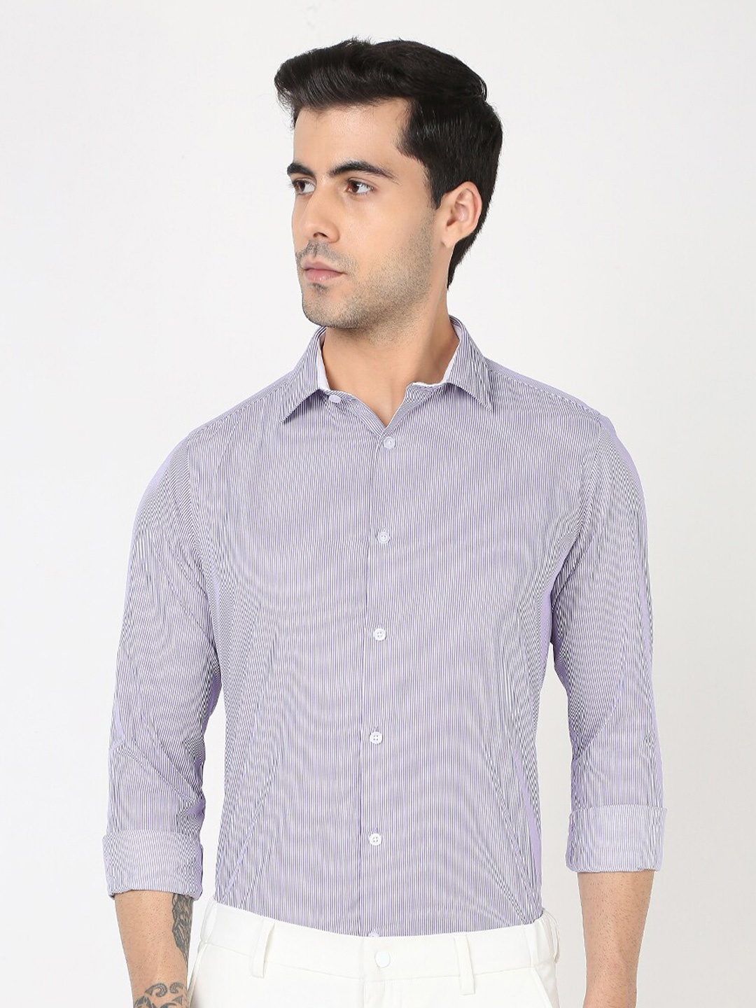 

R&B Micro Checks Slim Fit Cotton Casual Shirt, Purple