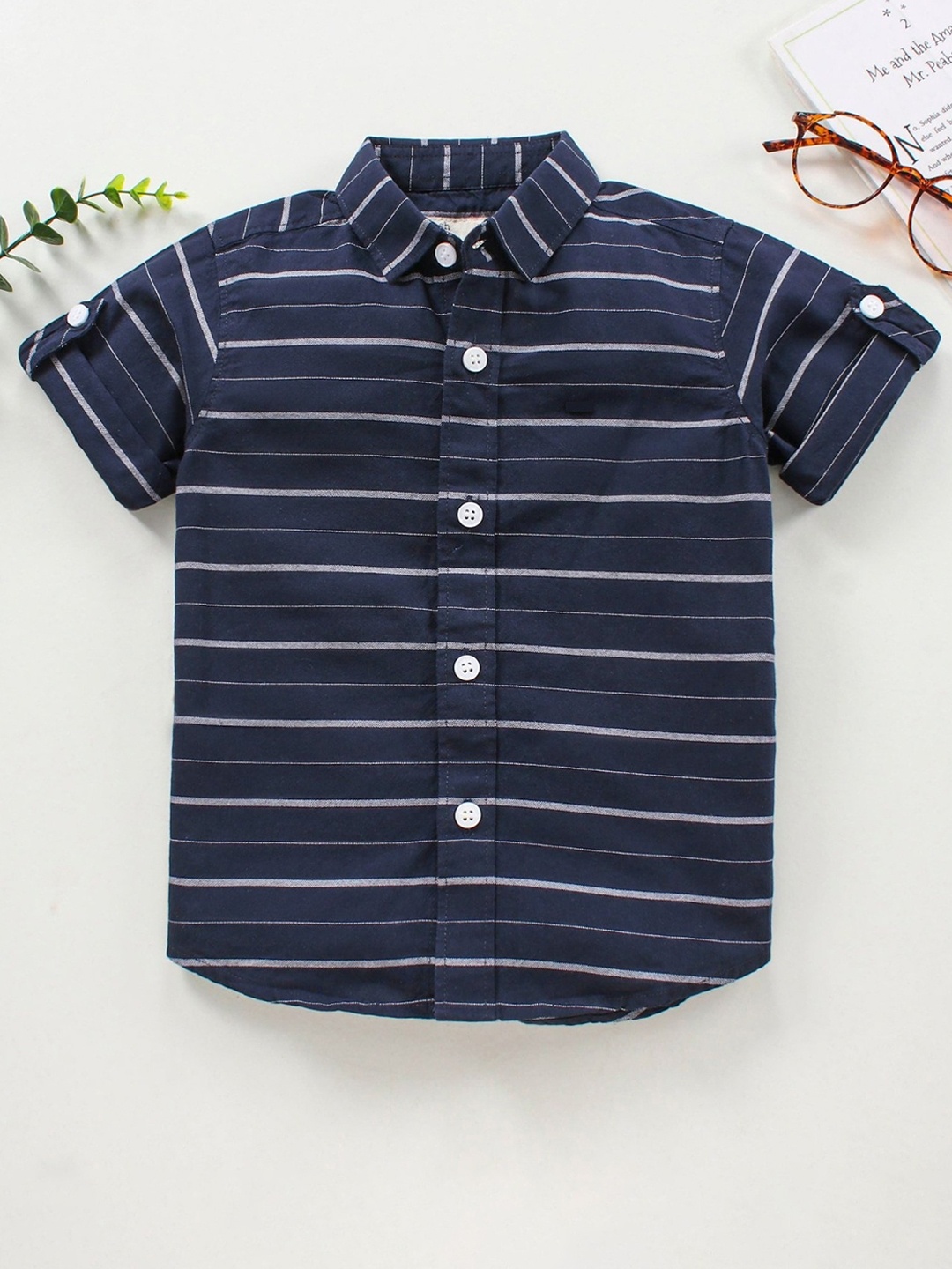 

BAESD Boys Classic Horizontal Striped Casual Shirt, Navy blue