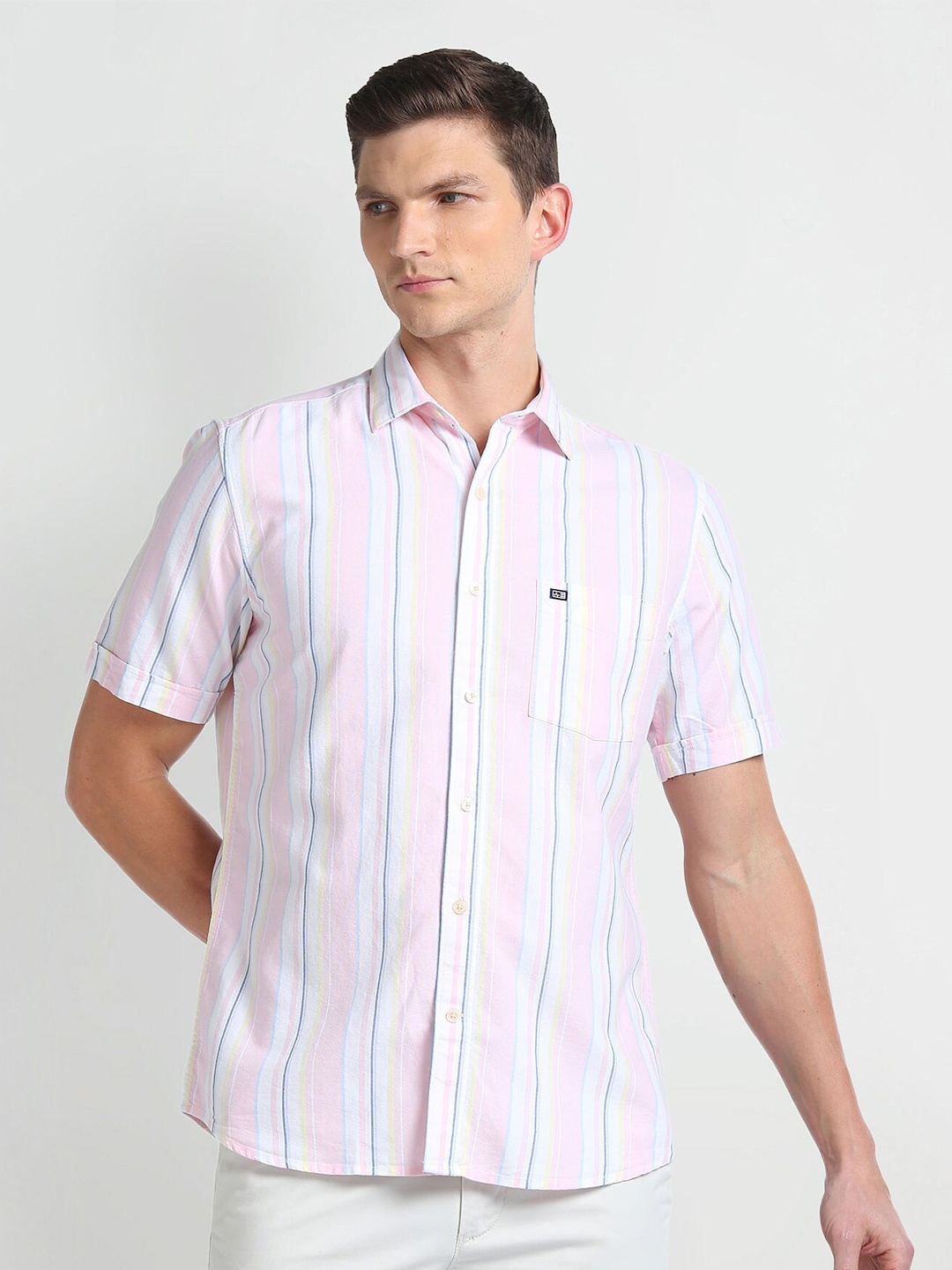 

Arrow Sport Vertical Stripe Spread Collar Dobby Pure Cotton Shirt, Pink