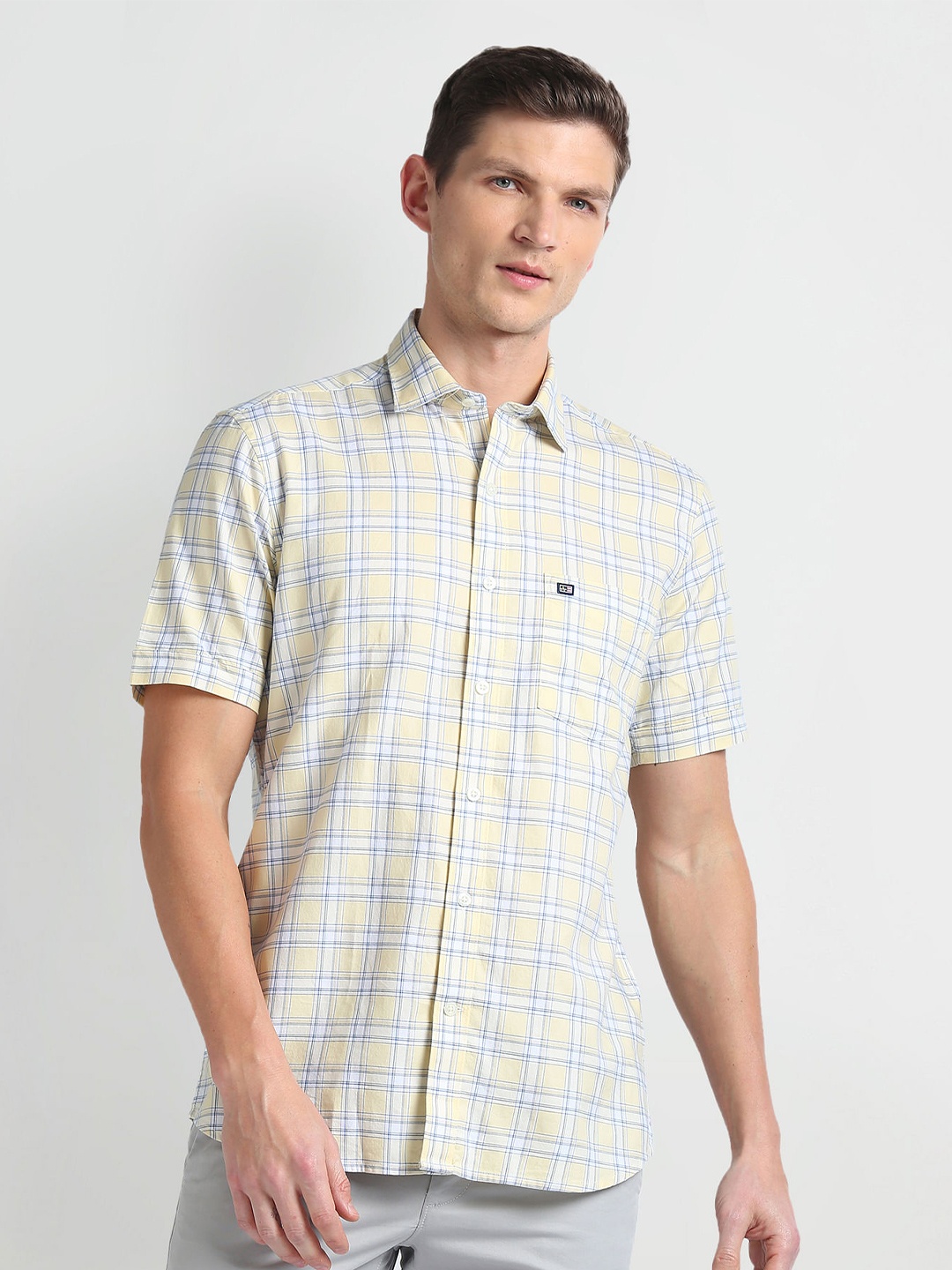 

Arrow Sport Tartan Checked Pure Cotton Twill Casual Shirt, Yellow