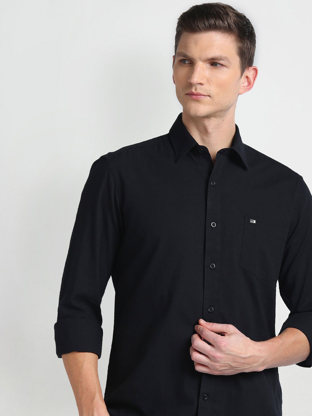 

Arrow Sport Spread Collar Long Sleeves Slim Fit Casual Cotton Shirt, Black