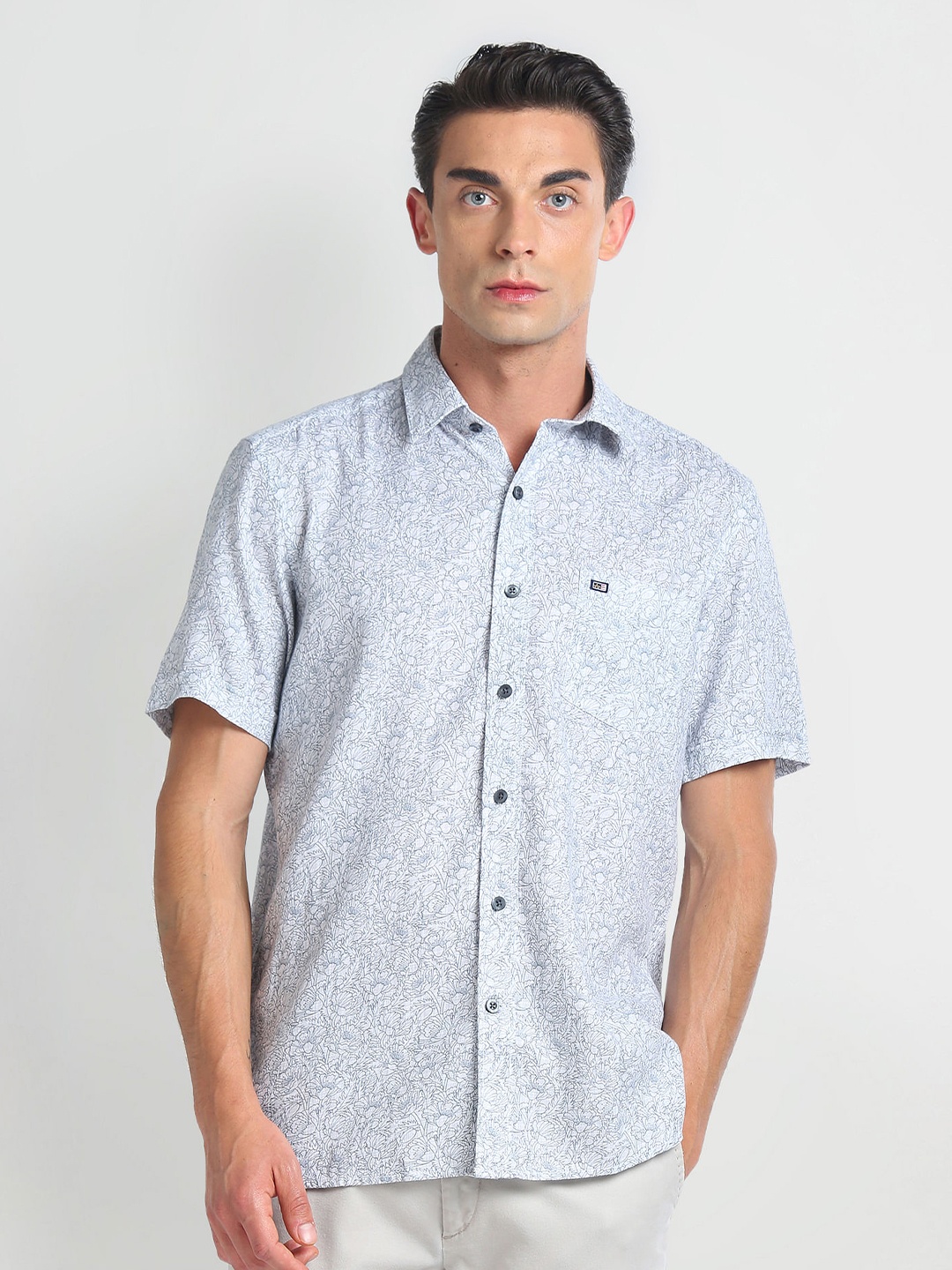 

Arrow Sport Floral Printed Pure Cotton Dobby Shirt, Grey