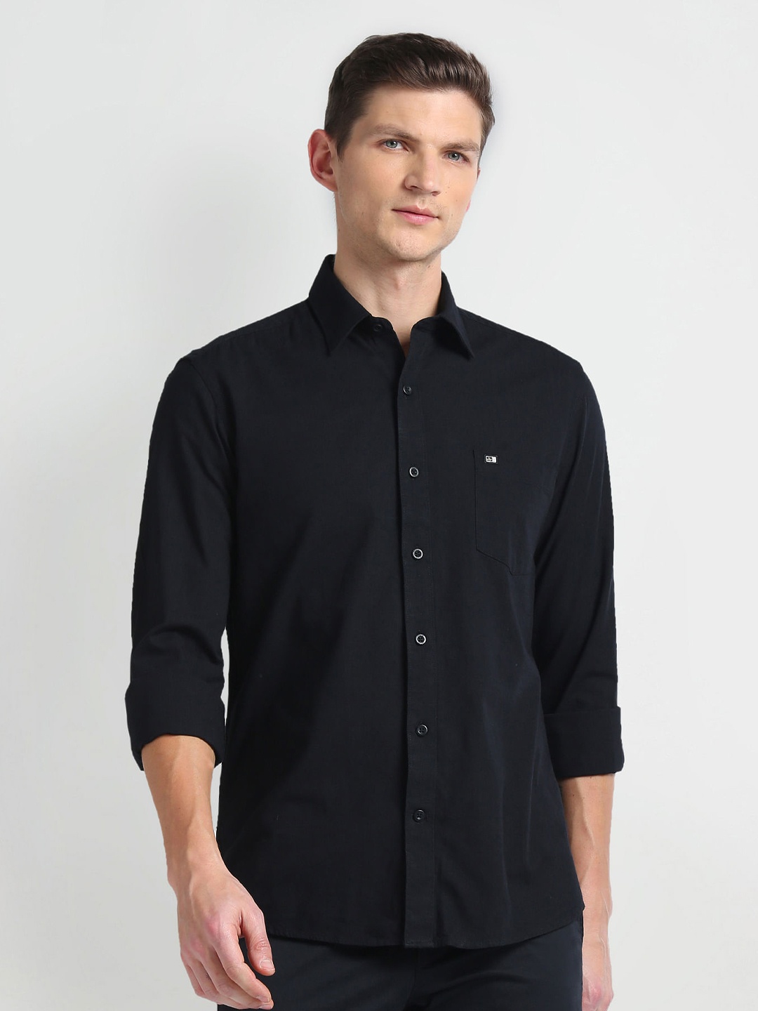 

Arrow Sport Spread Collar Long Sleeves Slim Fit Cotton Casual Shirt, Black