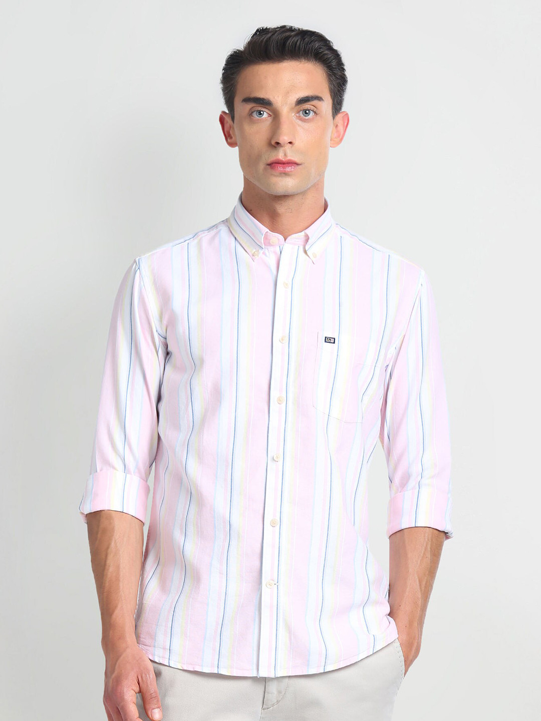 

Arrow Sport Slim Fit Striped Spread Collar Cotton Casual Shirt, Pink