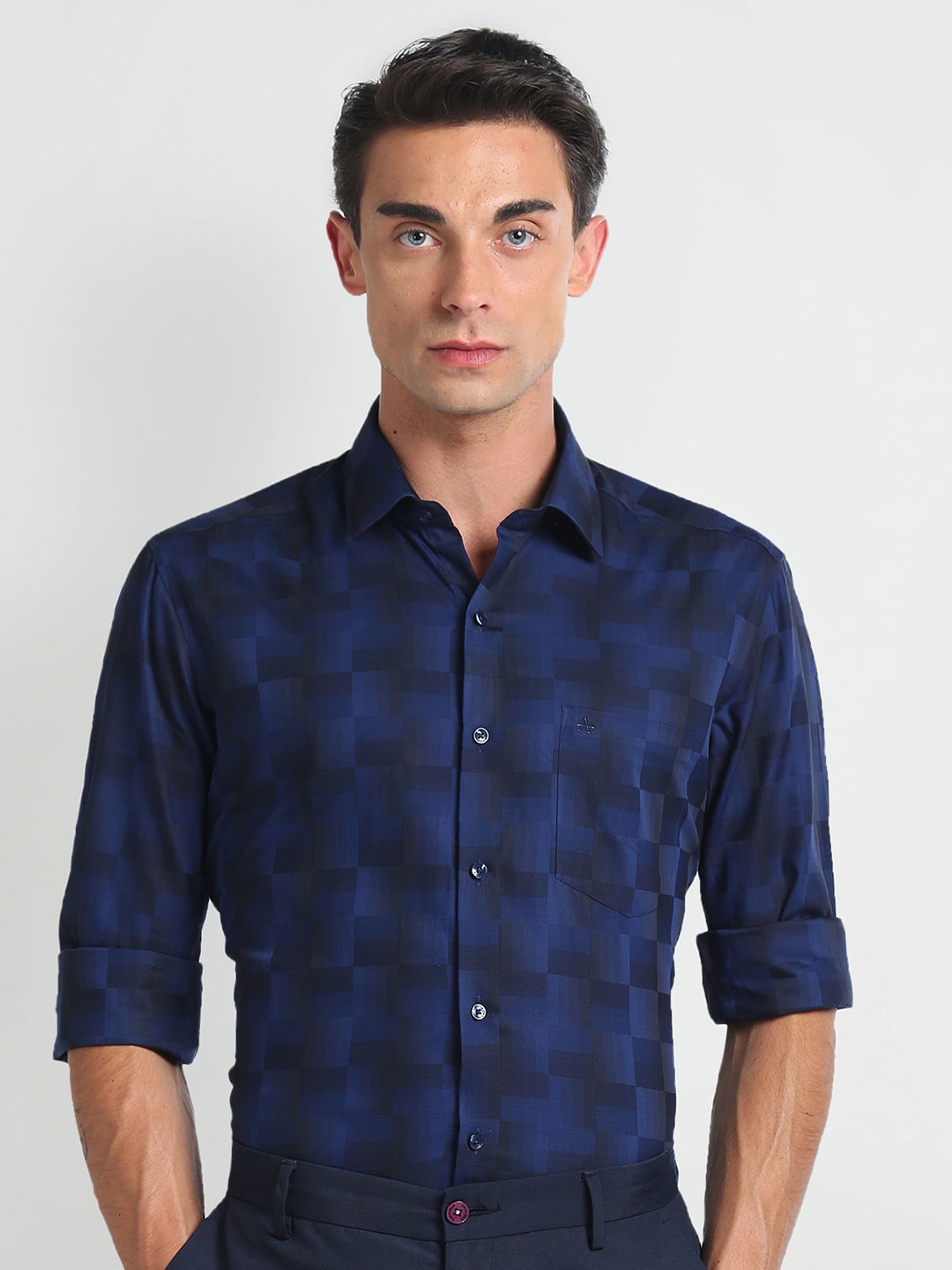 

Arrow Checked Slim Fit Cotton Opaque Formal Shirt, Blue