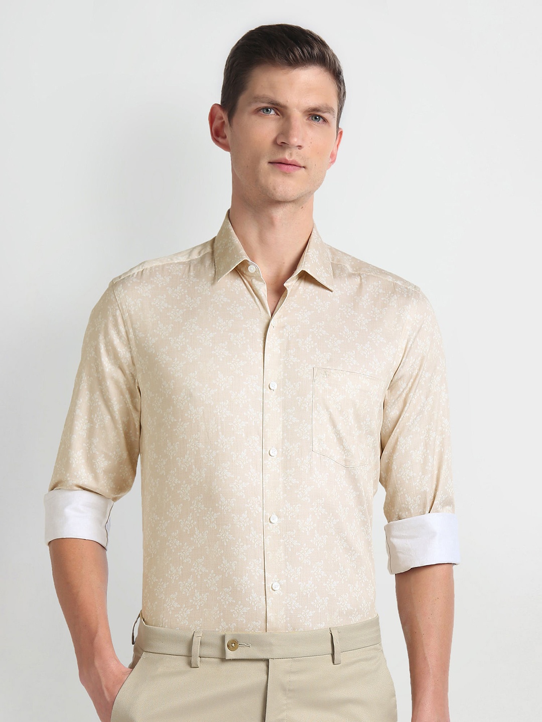 

Arrow Slim Fit Floral Opaque Printed Formal Shirt, Beige