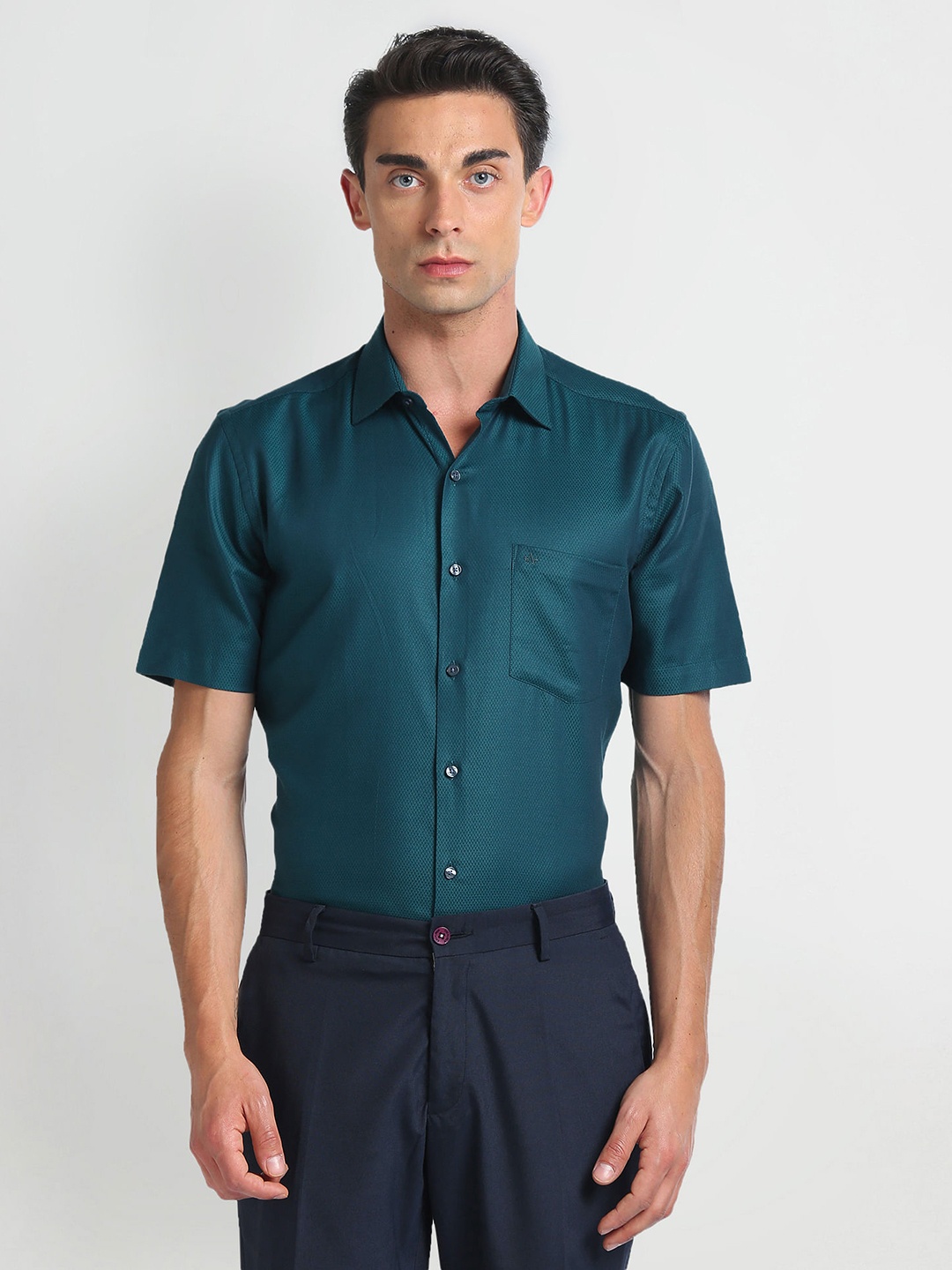 

Arrow Spread Collar Opaque Cotton Formal Shirt, Green