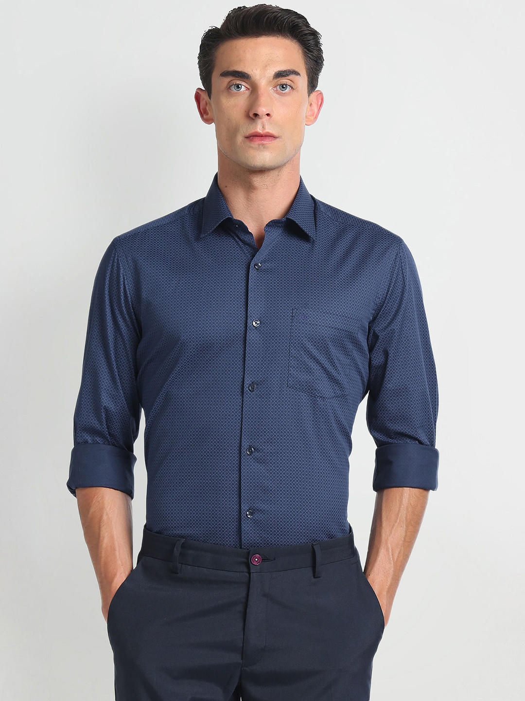 

Arrow Slim Fit Opaque Printed Cotton Formal Shirt, Blue