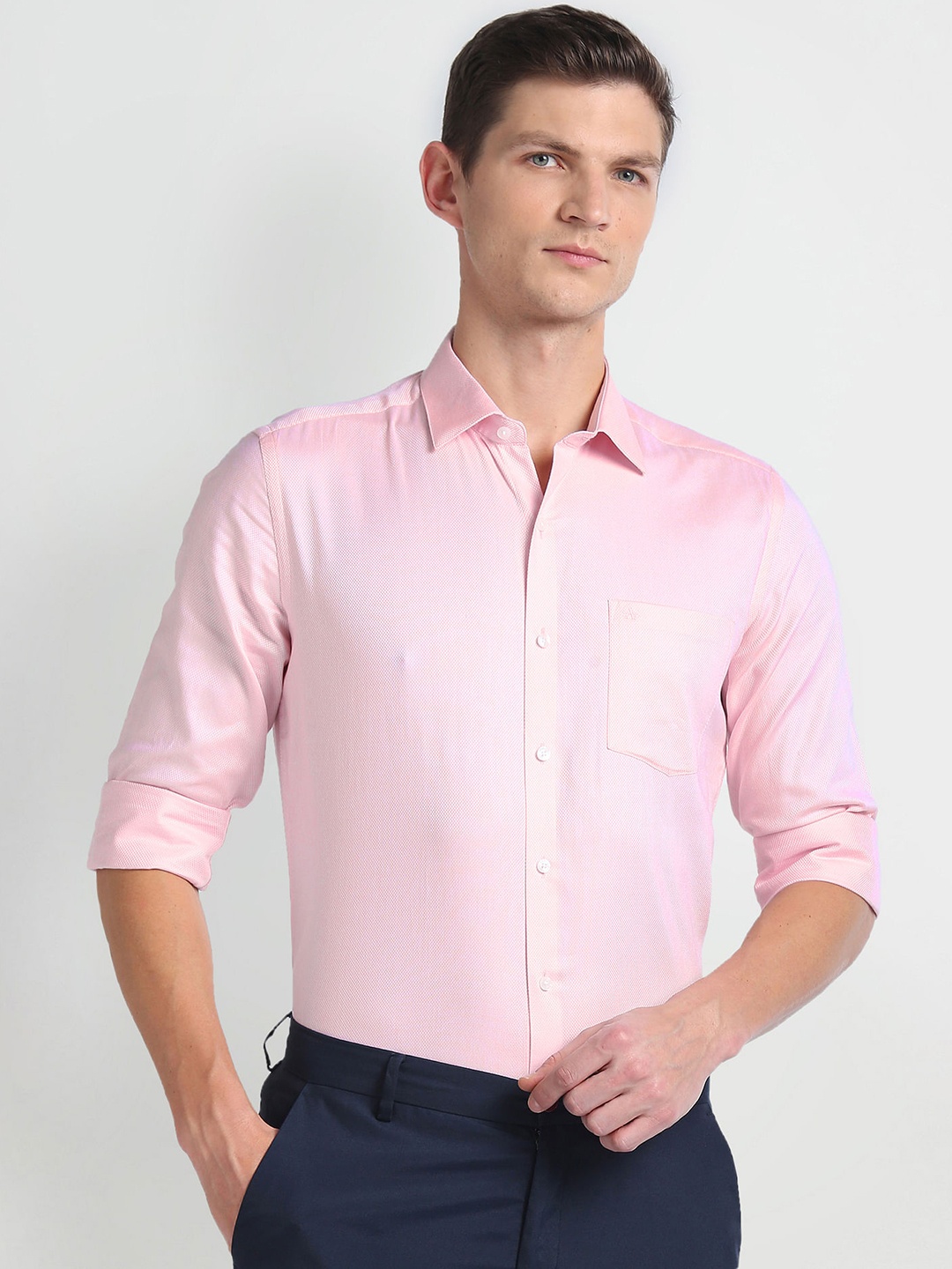 

Arrow Spread Collar Slim Fit Opaque Cotton Formal Shirt, Pink