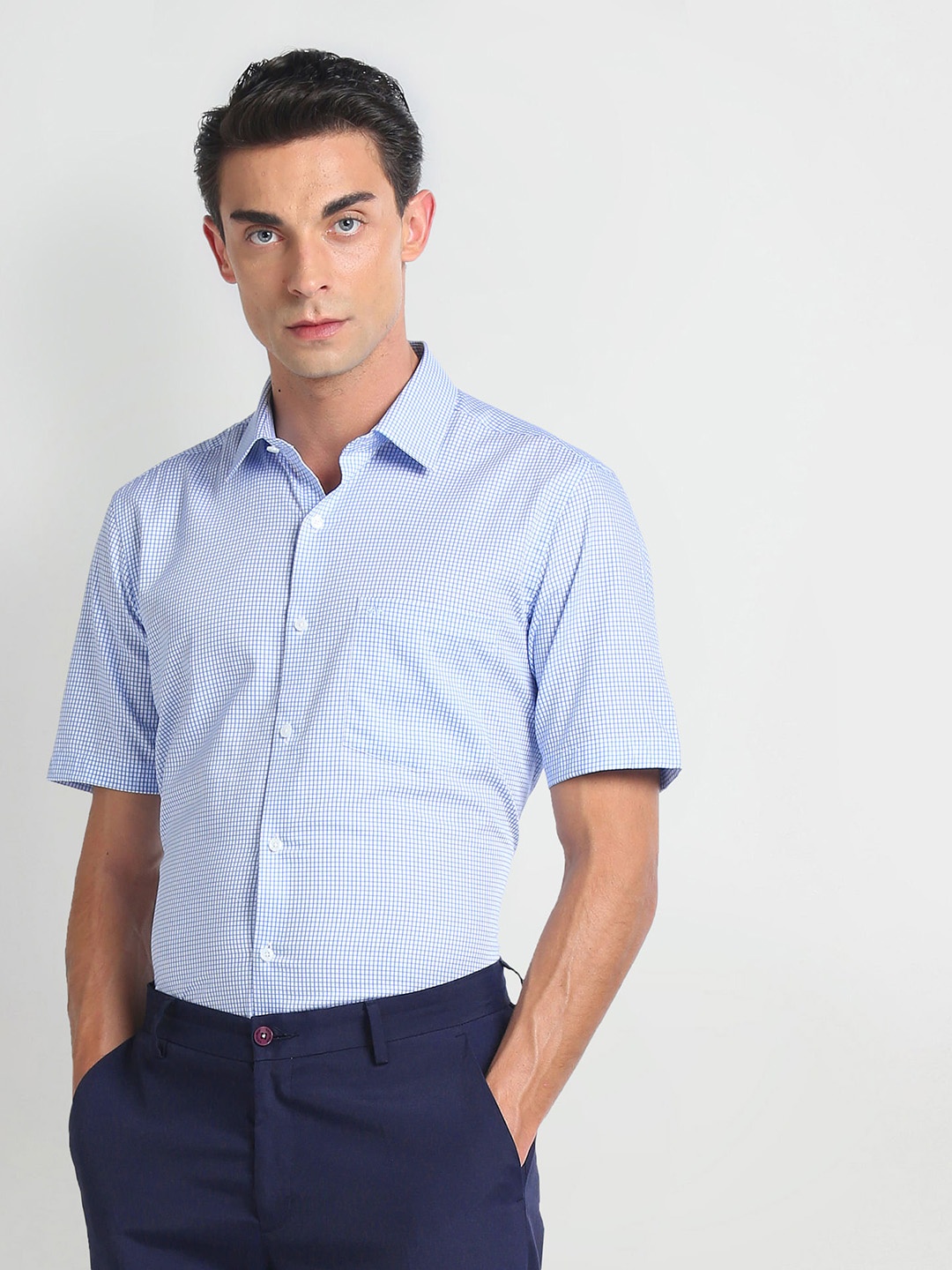 

Arrow Micro Checks Opaque Striped Cotton Formal Shirt, Blue