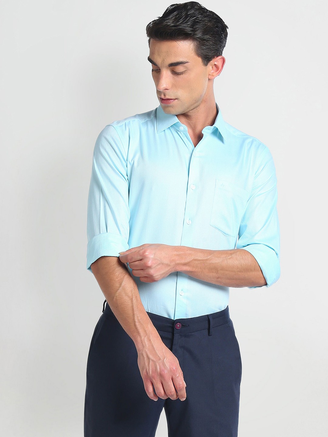 

Arrow Spread Collar Slim Fit Opaque Striped Cotton Formal Shirt, Blue