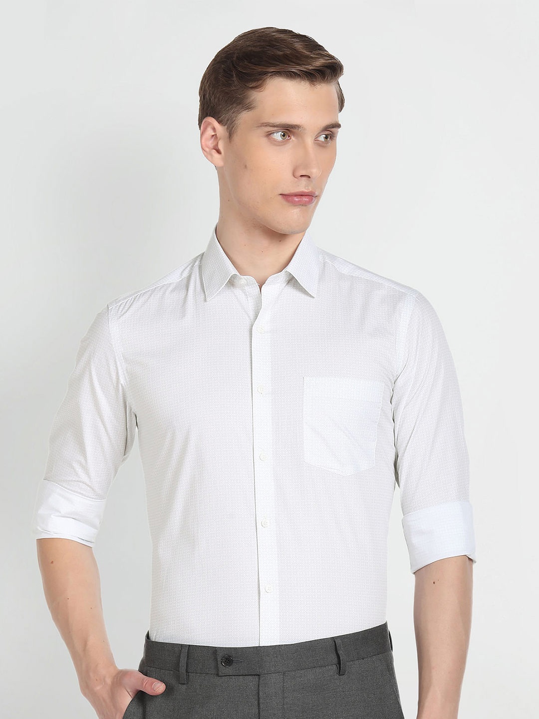 

Arrow Textured Slim Fit Cotton Formal Shirt, White