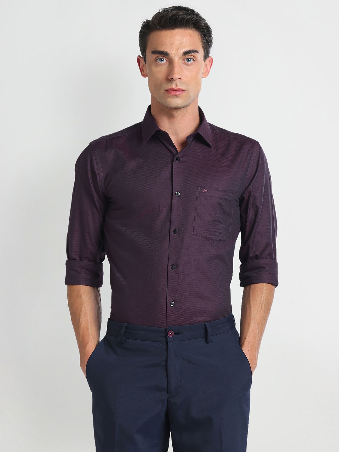 

Arrow Geometric Patterned Cotton Opaque Formal Shirt, Purple