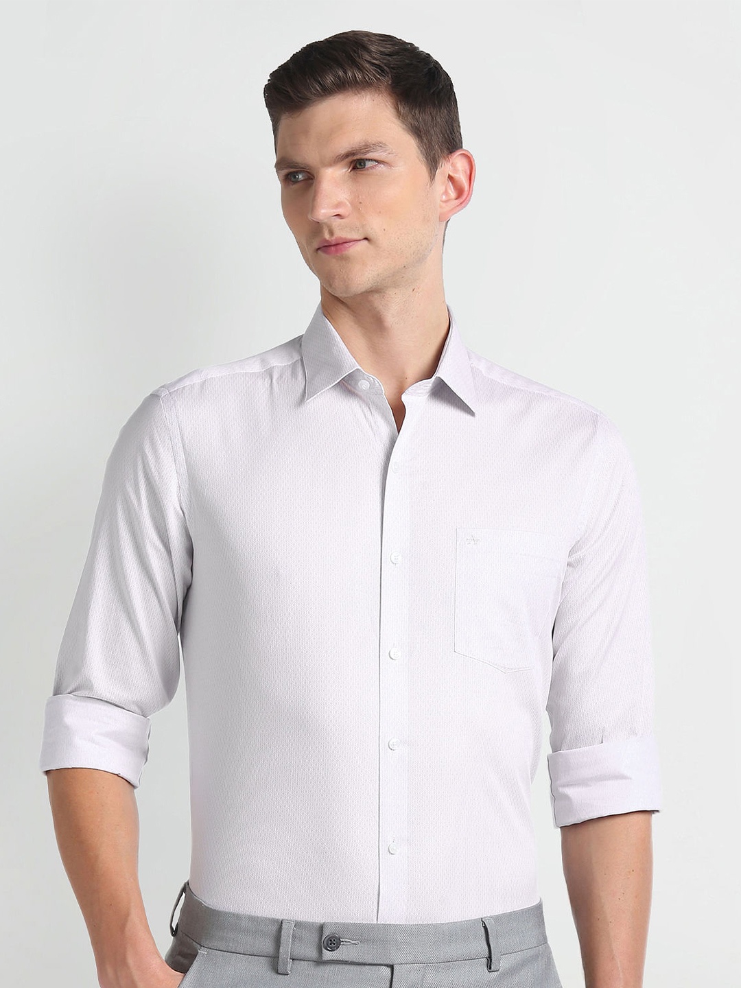 

Arrow Textured Slim Fit Cotton Formal Shirt, Grey