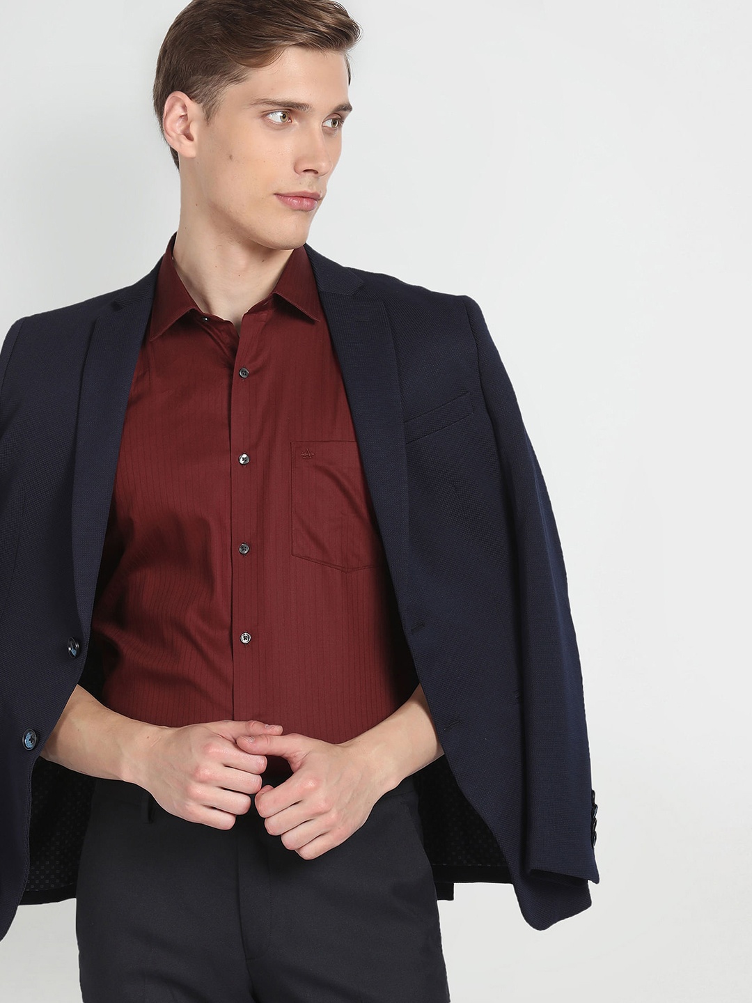 

Arrow Spread Collar Slim Fit Opaque Cotton Formal Shirt, Red