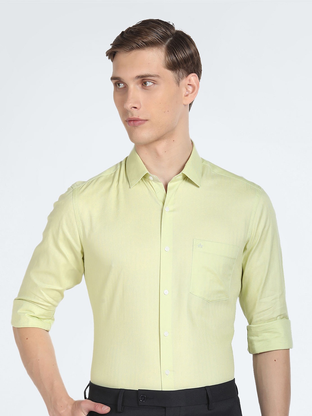 

Arrow Spread Collar Long Sleeves Twill Cotton Slim Fit Opaque Formal Shirt, Green