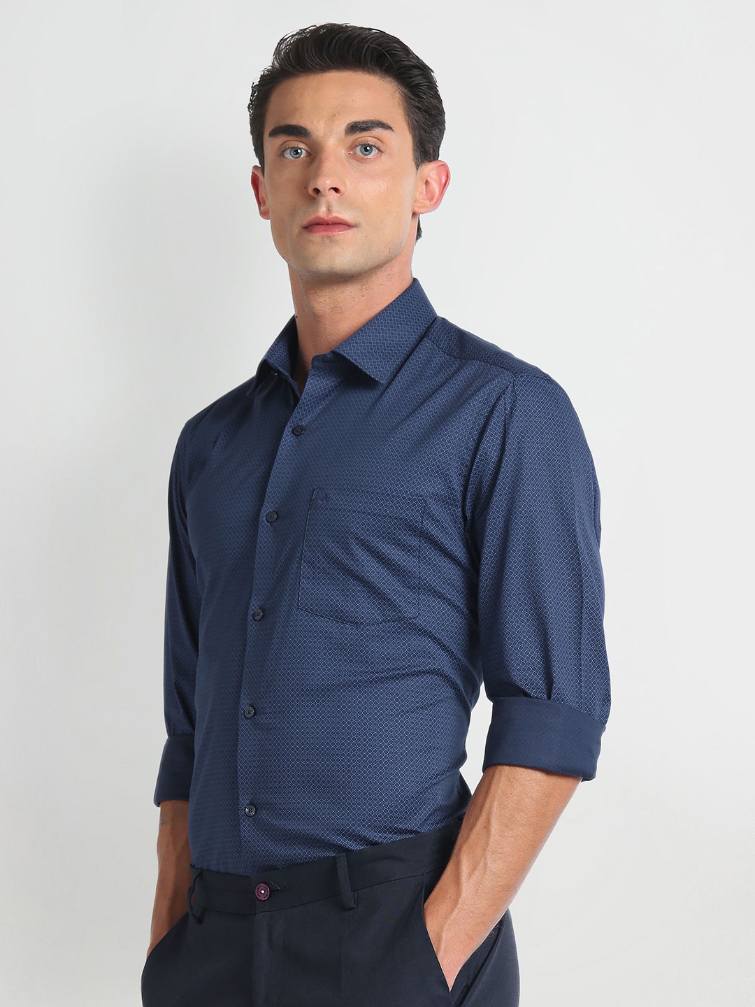 

Arrow Slim Fit Opaque Printed Cotton Formal Shirt, Blue