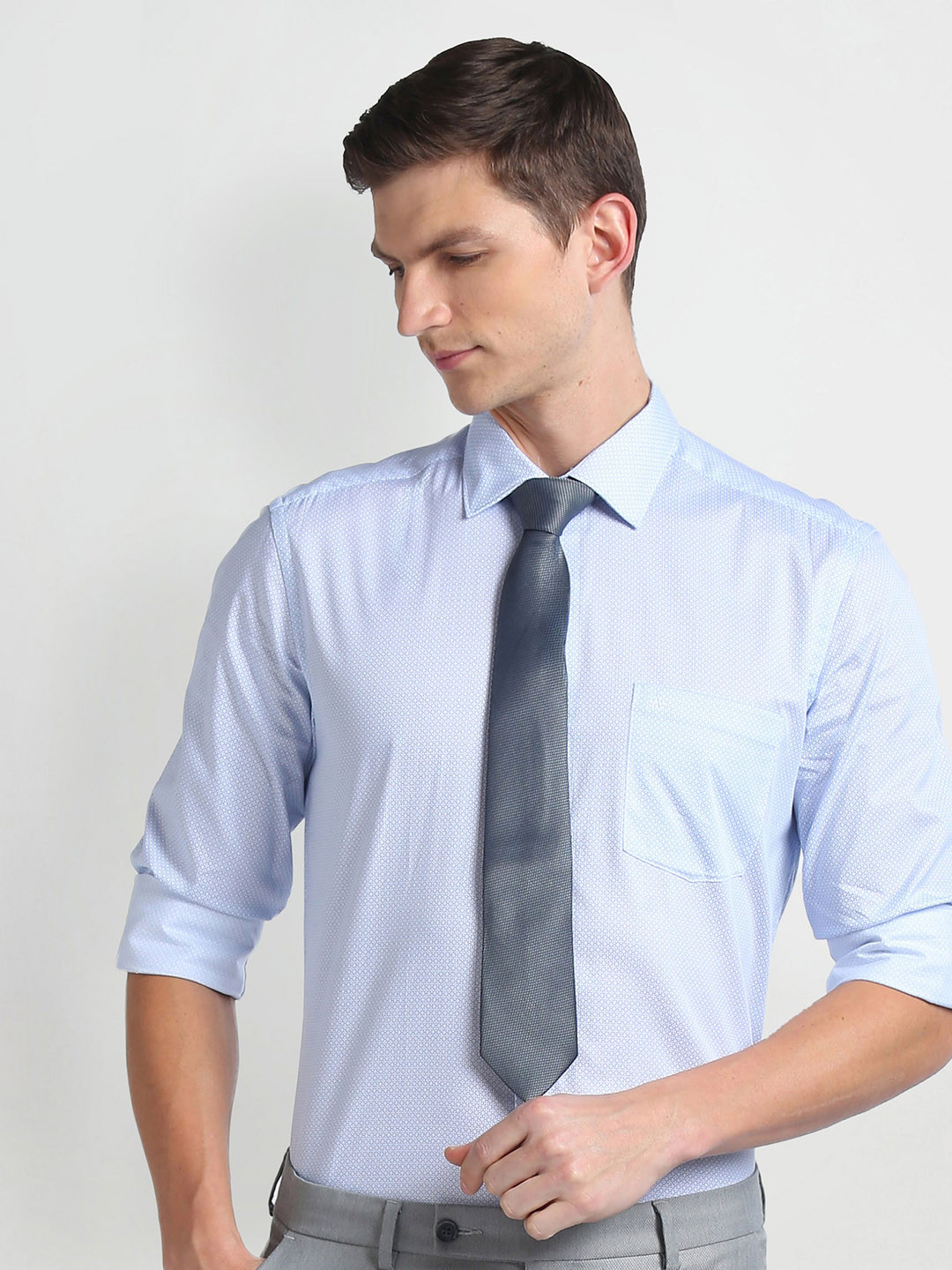 

Arrow Spread Collar Slim Fit Opaque Striped Cotton Autopress Formal Shirt, Blue