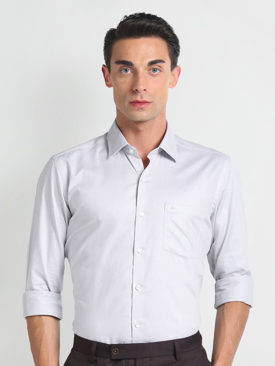 

Arrow Geometric Printed Spread Collar Cotton Slim Fit Opaque Formal Shirt, Grey