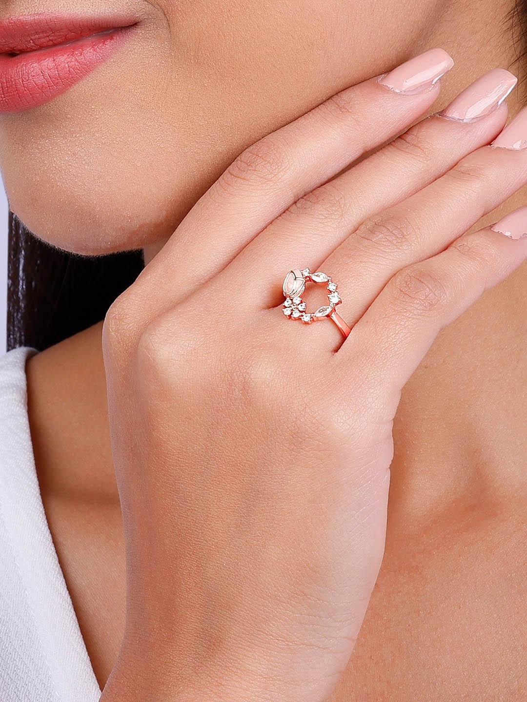 

GIVA 925 Sterling Silver Rose Gold-Plated Stone-Studded Adjustable Finger Ring