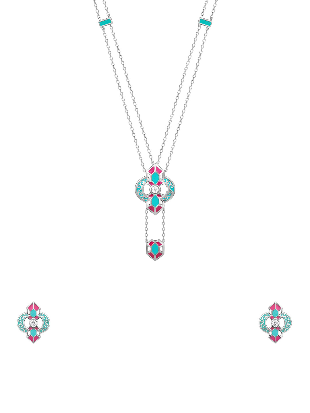 

GIVA Stones-Studded Quatrefoil Jewellery Set, Silver