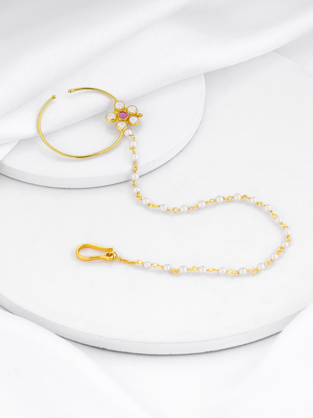 

GIVA 92.5 Sterling Silver Stone-Studded & Beaded Nosepin, Gold