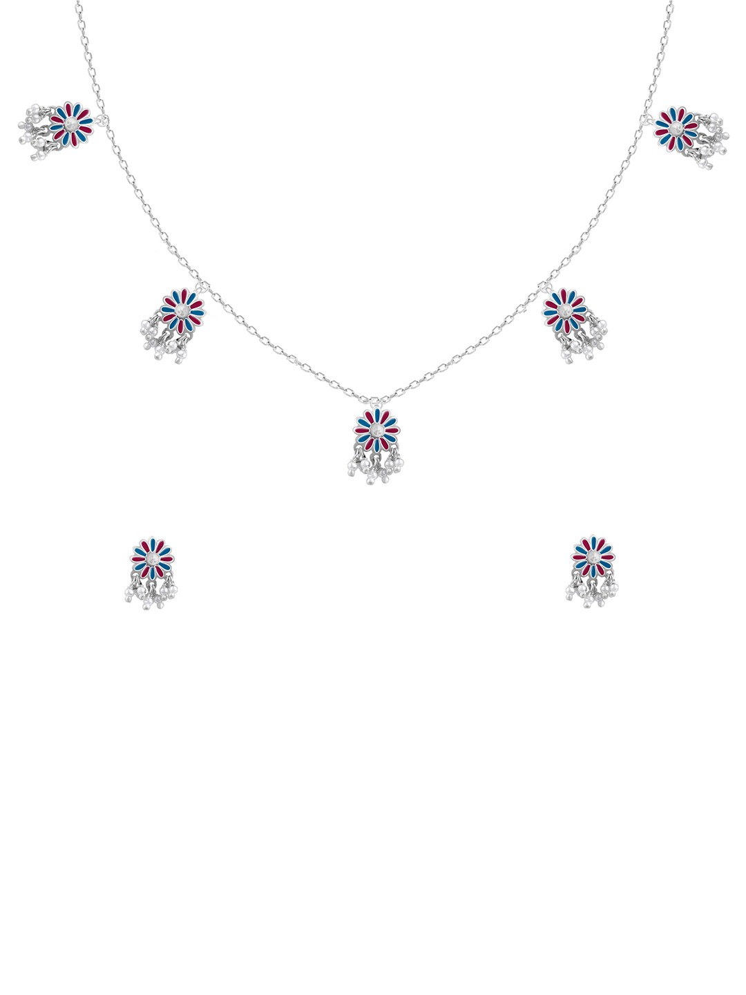 

GIVA 925 Oxidised Silver Floral Stone-Studded & Beaded Jewellery Set