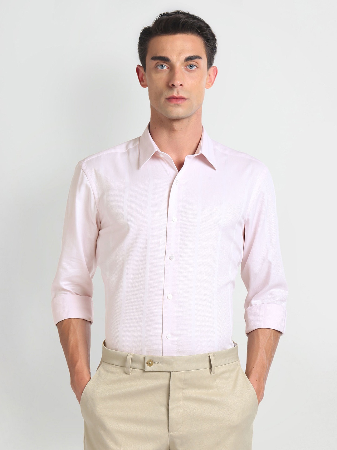 

Arrow New York Spread Collar Long Sleeves Slim Fit Cotton Formal Shirt, Pink