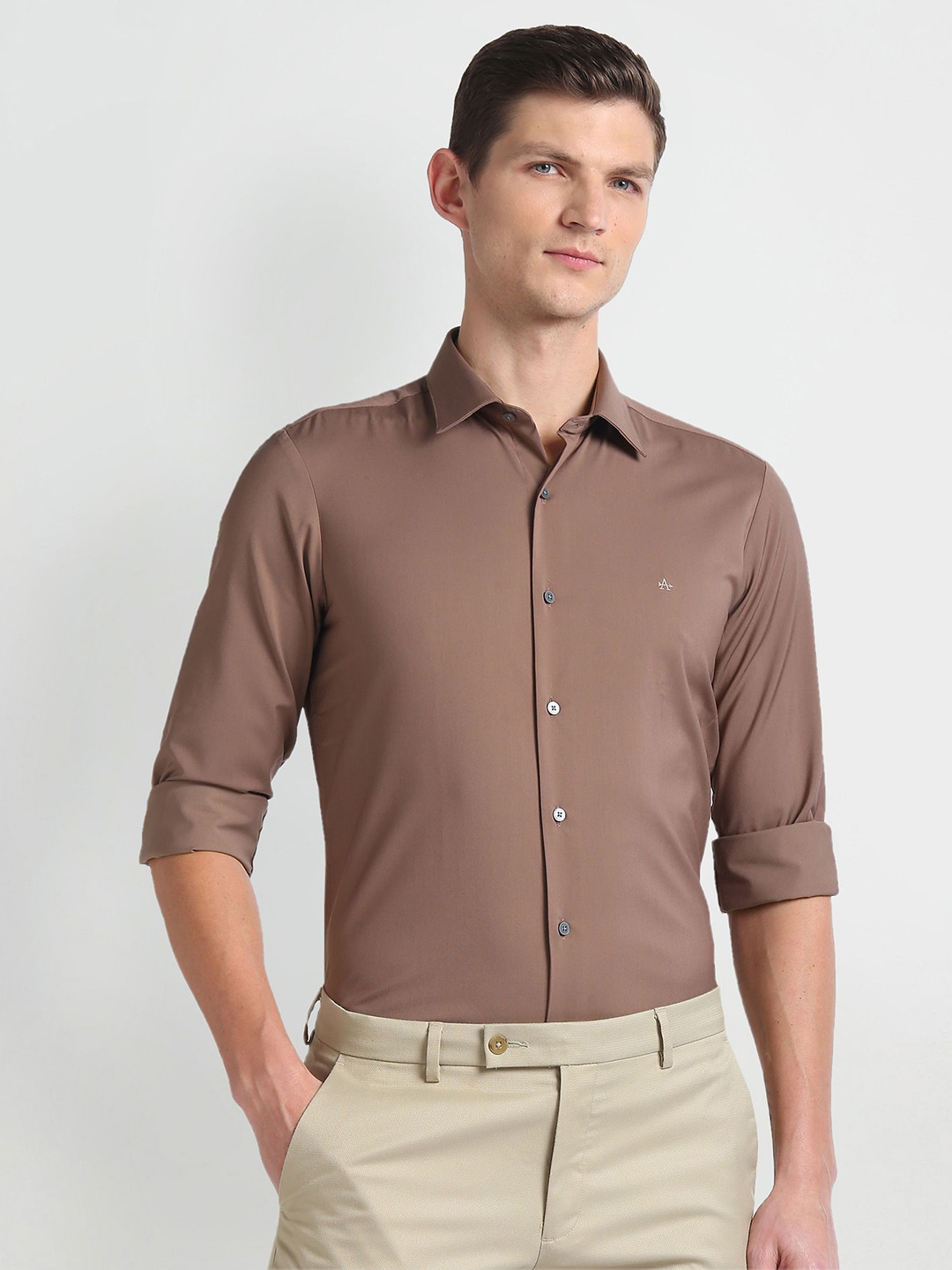 

Arrow New York Spread Collar Long Sleeves Slim Fit Formal Shirt, Brown