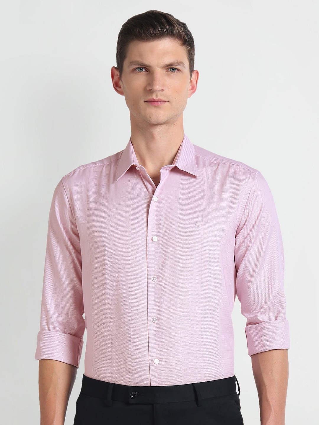 

Arrow New York Striped Spread Collar Slim Fit Cotton Formal Dobby Shirt, Pink