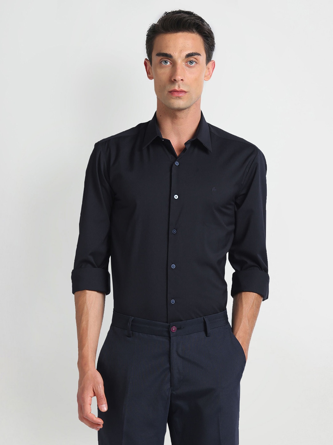 Arrow New York Spread Collar Slim Fit Opaque Formal Shirt, Black
