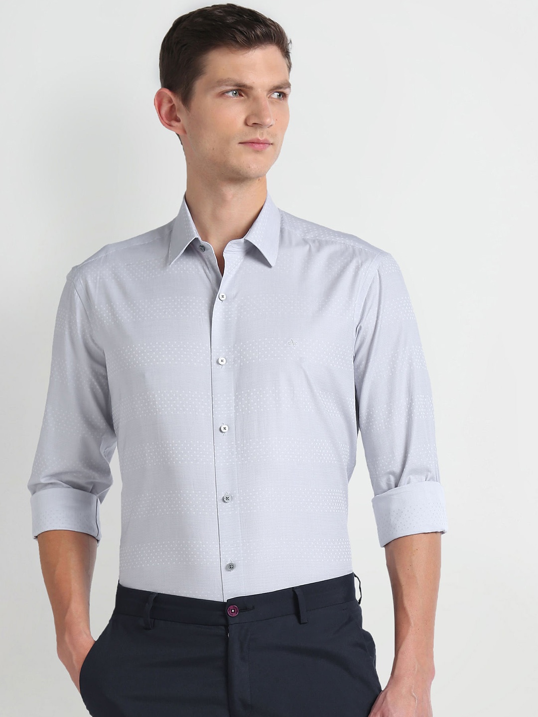 

Arrow New York Spread Collar Slim Fit Opaque Printed Cotton Formal Shirt, Grey