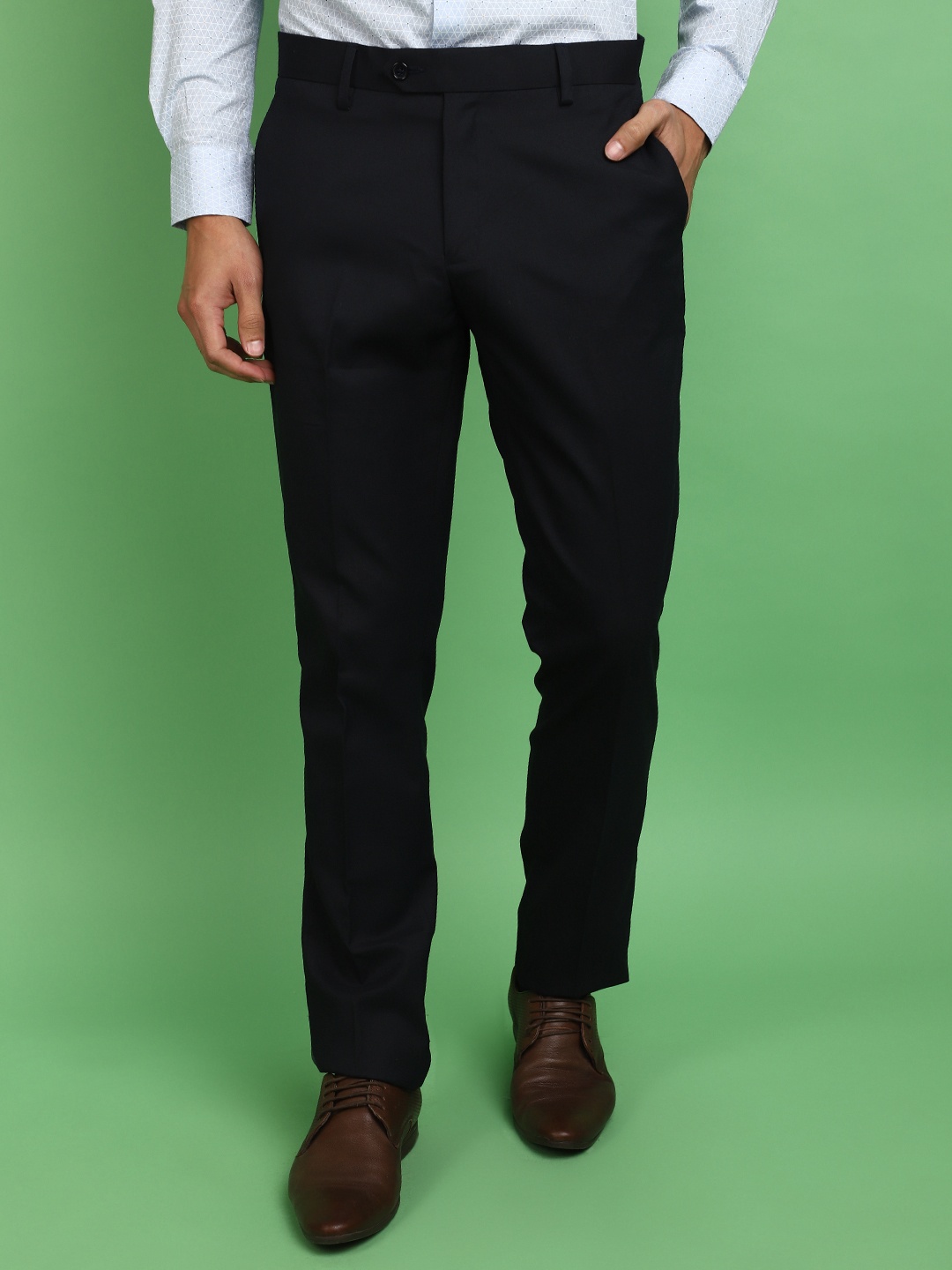 

J White by Vmart Men Slim Fit Formal Cotton Trousers, Navy blue