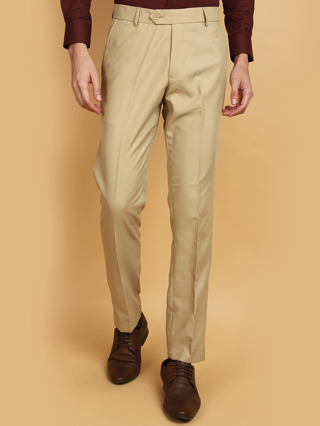 

J White by Vmart Men Mid-Rise Cotton Slim Fit Formal Trousers, Beige
