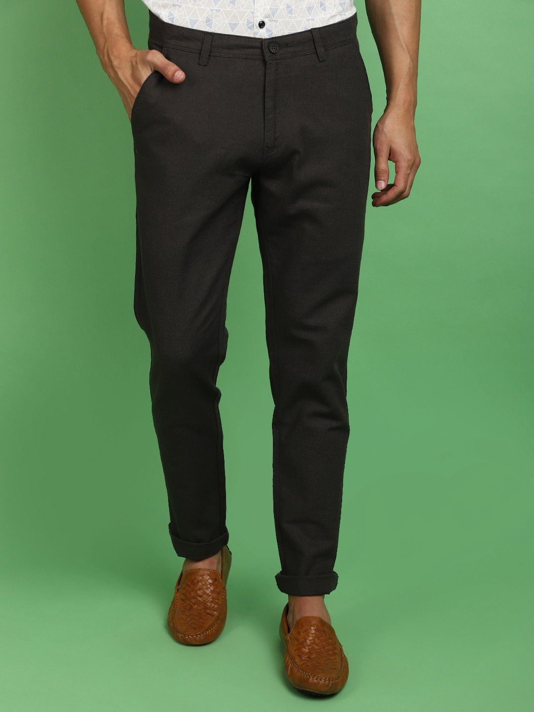 

V-Mart Men Slim Fit Chinos Cotton Trousers, Olive