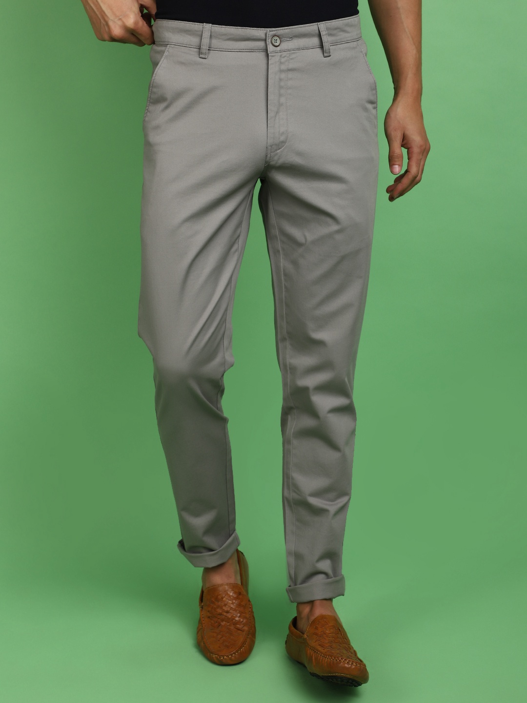 

V-Mart Men Slim Fit Cotton Casual Trousers, Grey